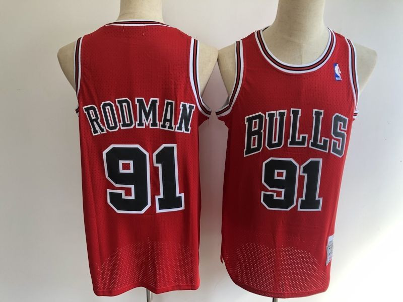 Chicago Bulls Dennis Rodman #91 NBA Throwback Red Jersey