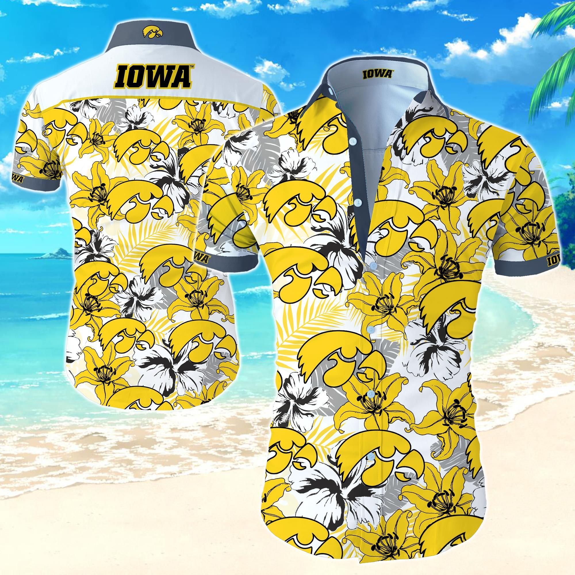 Iowa Hawkeyes Hawaii Shirt Summer Button Up For Men Beach Wear Short Sleeve Ha6304