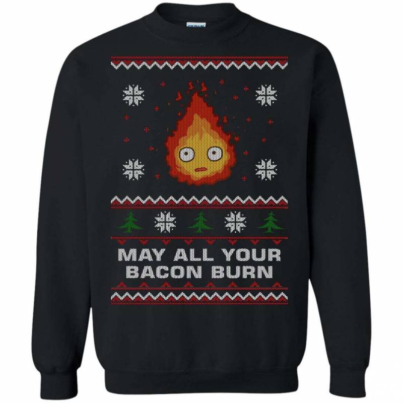 Studio Ghibli Calcifer May All Your Bacon Burn How’s Moving Castle Ugly Christmas Sweater