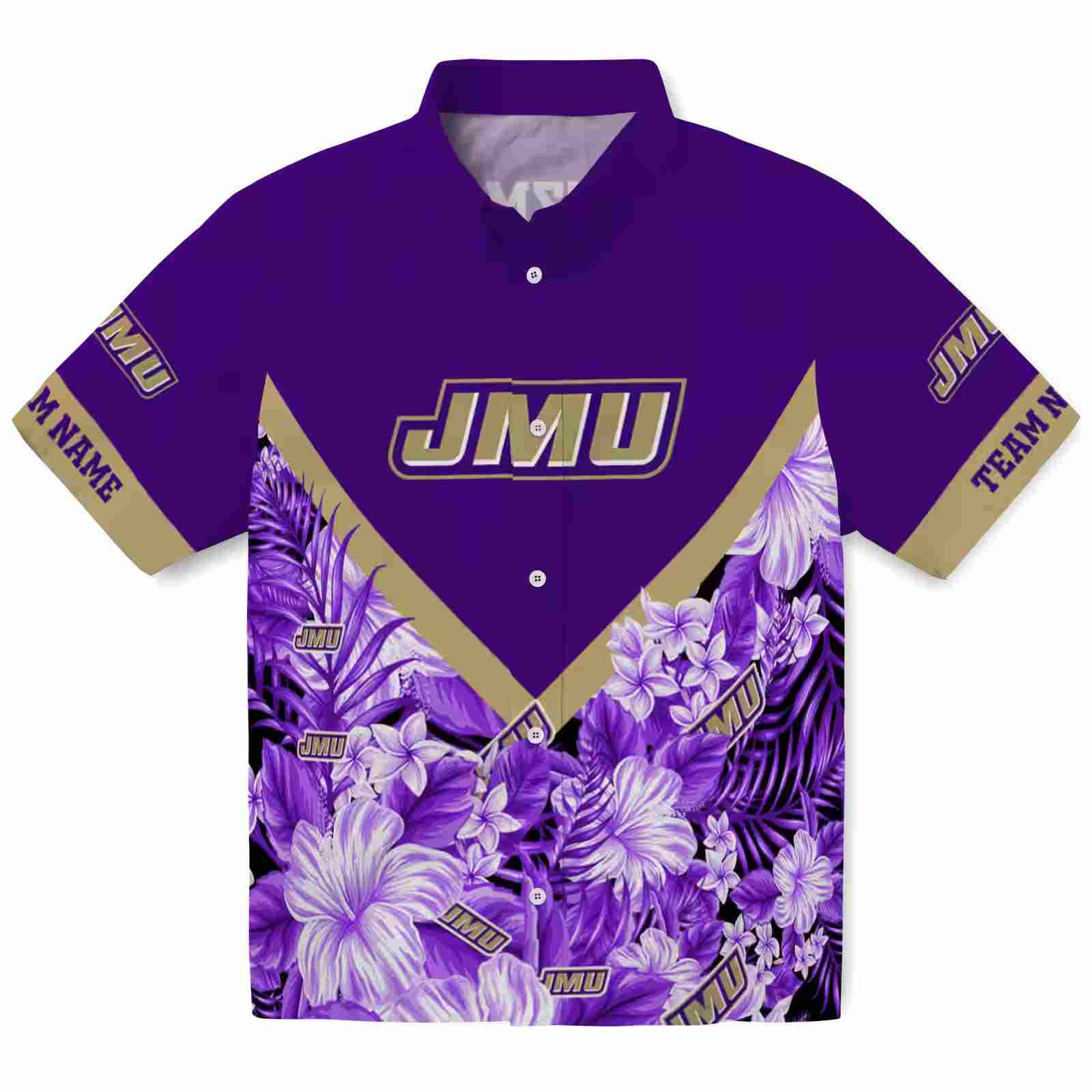 Personalized James Madison Dukes Floral Chevron Purple Hawaiian Shirt