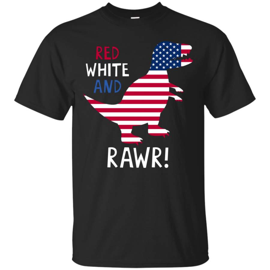 AGR Dinosaur Rawr American Flag Patriotic Red White T-Rex Shirt