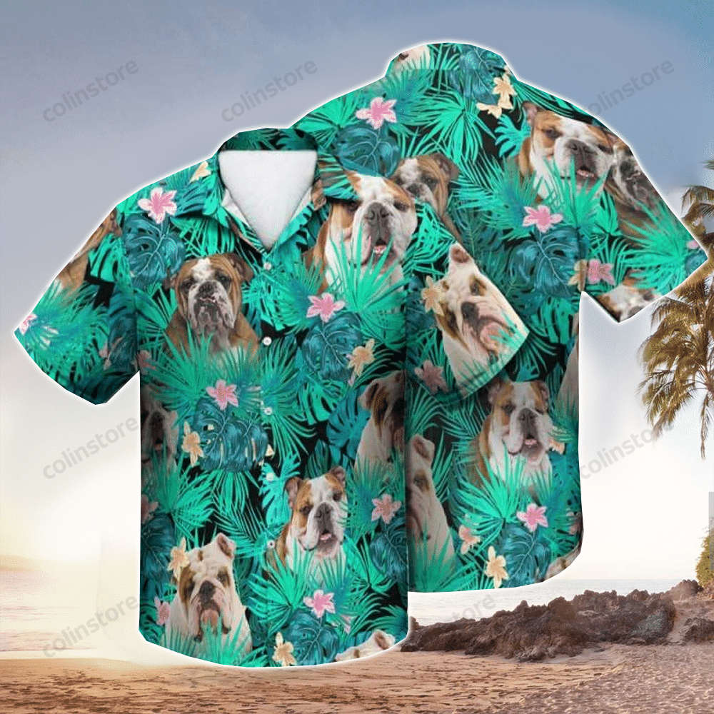 English Bulldog Summer Leaves Hawaii Shirt Aloha Ha99473