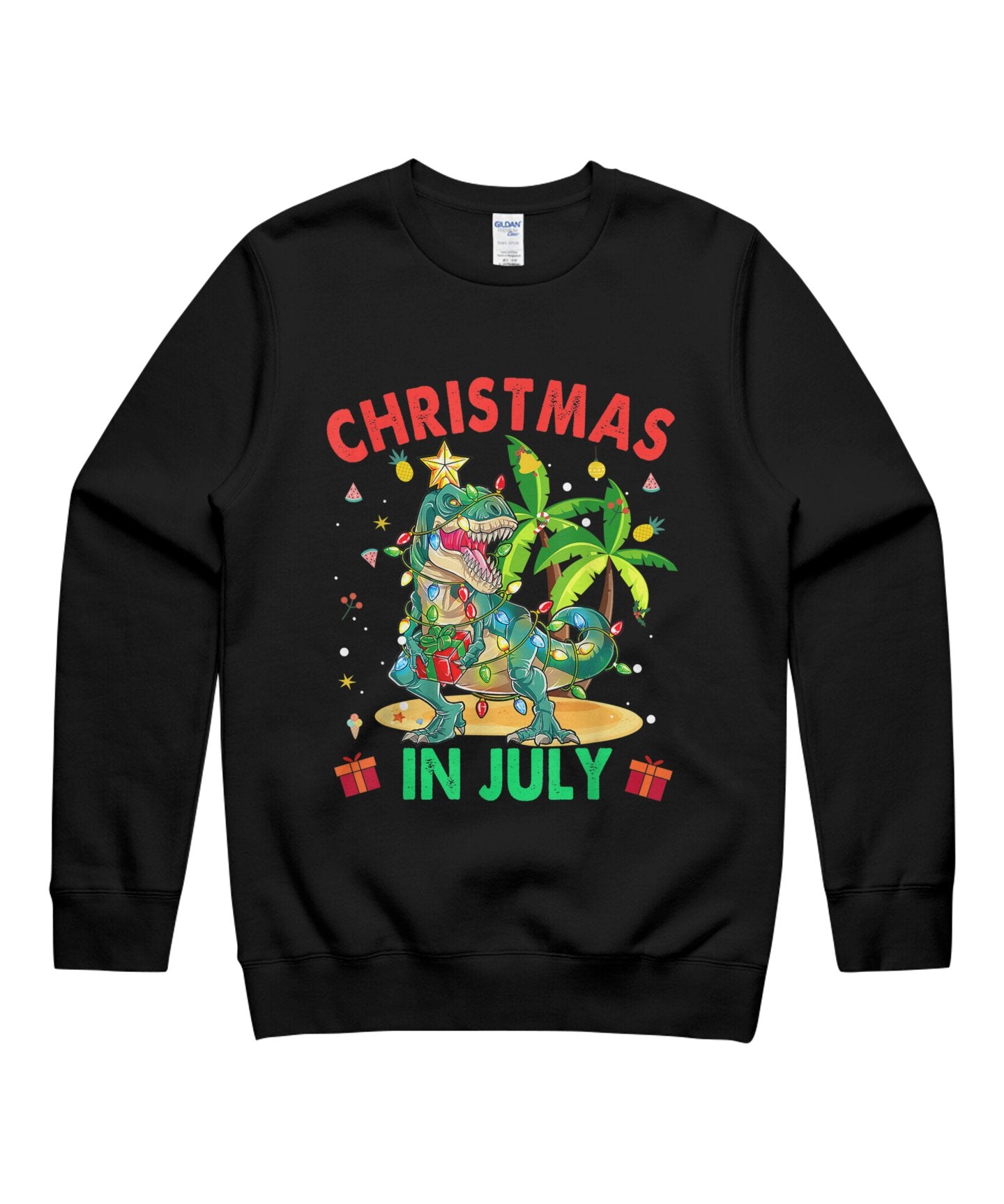 Christmas In July Dinosaur Xmas Tree T Rex Summer Vacation T-Shirt Unisex Crewneck Sweatshirt