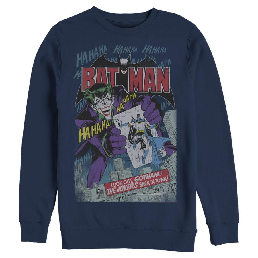 Batman Men’s Joker Vintage Card  Sweatshirt