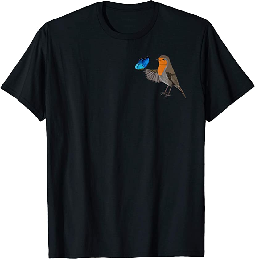 Robin with Blue Butterfly Bird Animal Funny Biologist T-Shirt