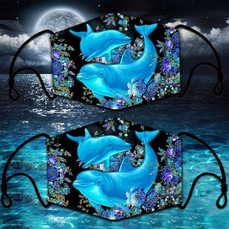 Blue Dolphins Flower Face Covering Dolphin Lovers Sea Ocean Gift Cotton Mask 1-10 Pcs For Kid & Adult All Over Print Face Mask Covering For Adults And Kids