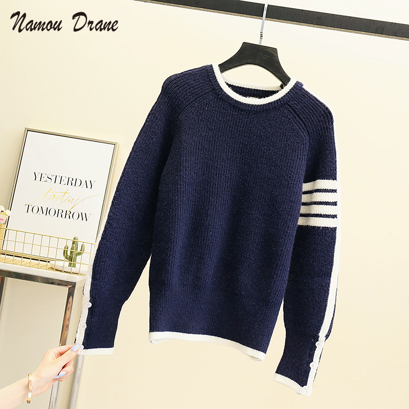 2021 New Knitted Pullover Sweater Round Neck Long Sleeve Loose Women’s Sweater Retro Striped Casual Pullover Women’s Clothing alx