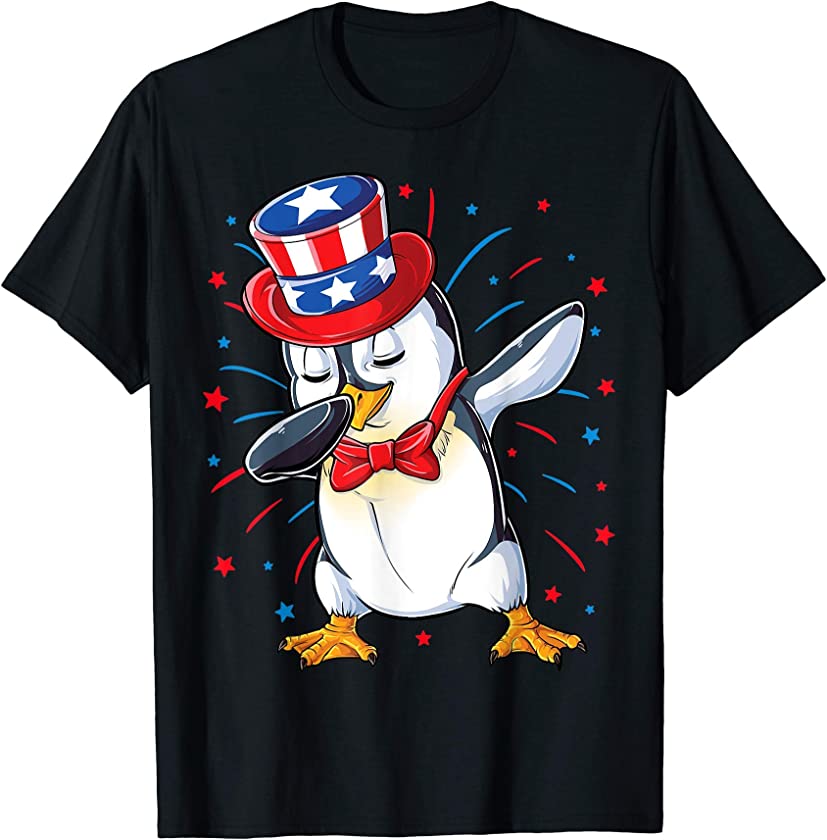 Dabbing Penguin 4th of July T shirt Men USA American Flag T-Shirt