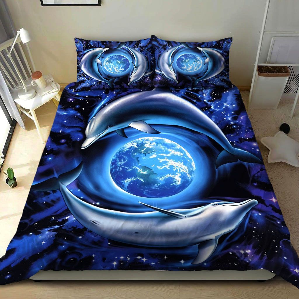 3D Dolphin Around The World Cotton Bed Sheets Spread Comforter Duvet Cover Bedding Sets