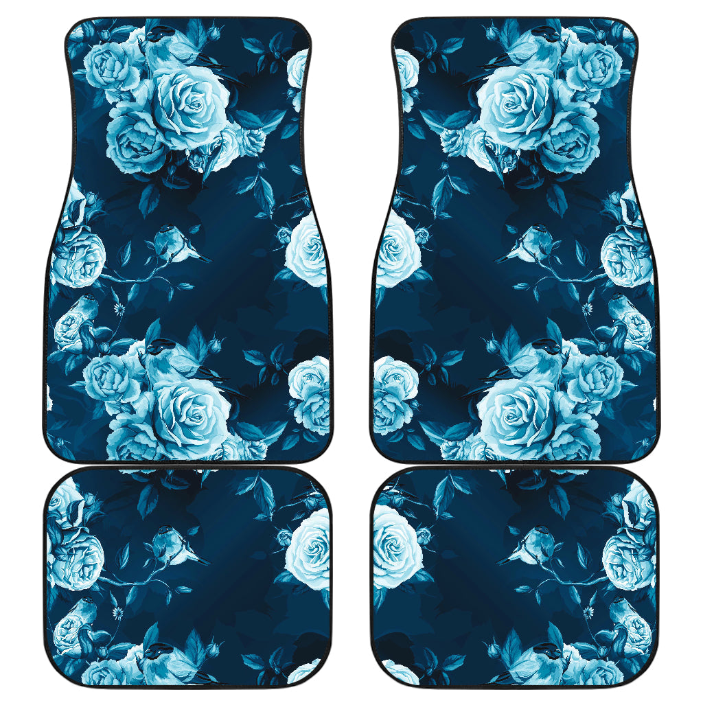 Blue Rose Floral Flower Pattern Print Front And Back Car Floor Mats, Front Car Mat