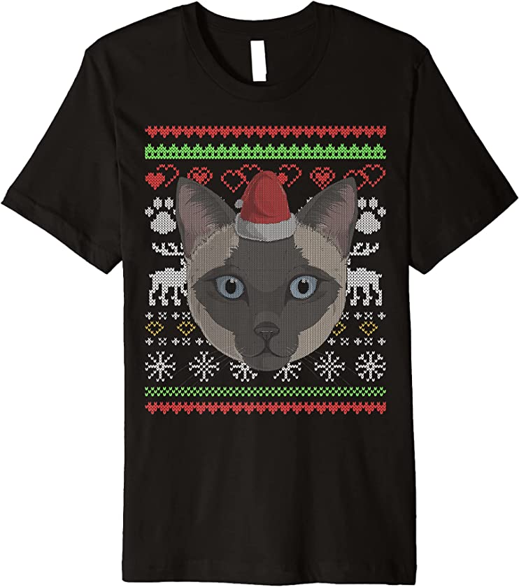 Tonkinese Cat Kitty Santa Claus Ugly Christmas Pattern Premium T-Shirt