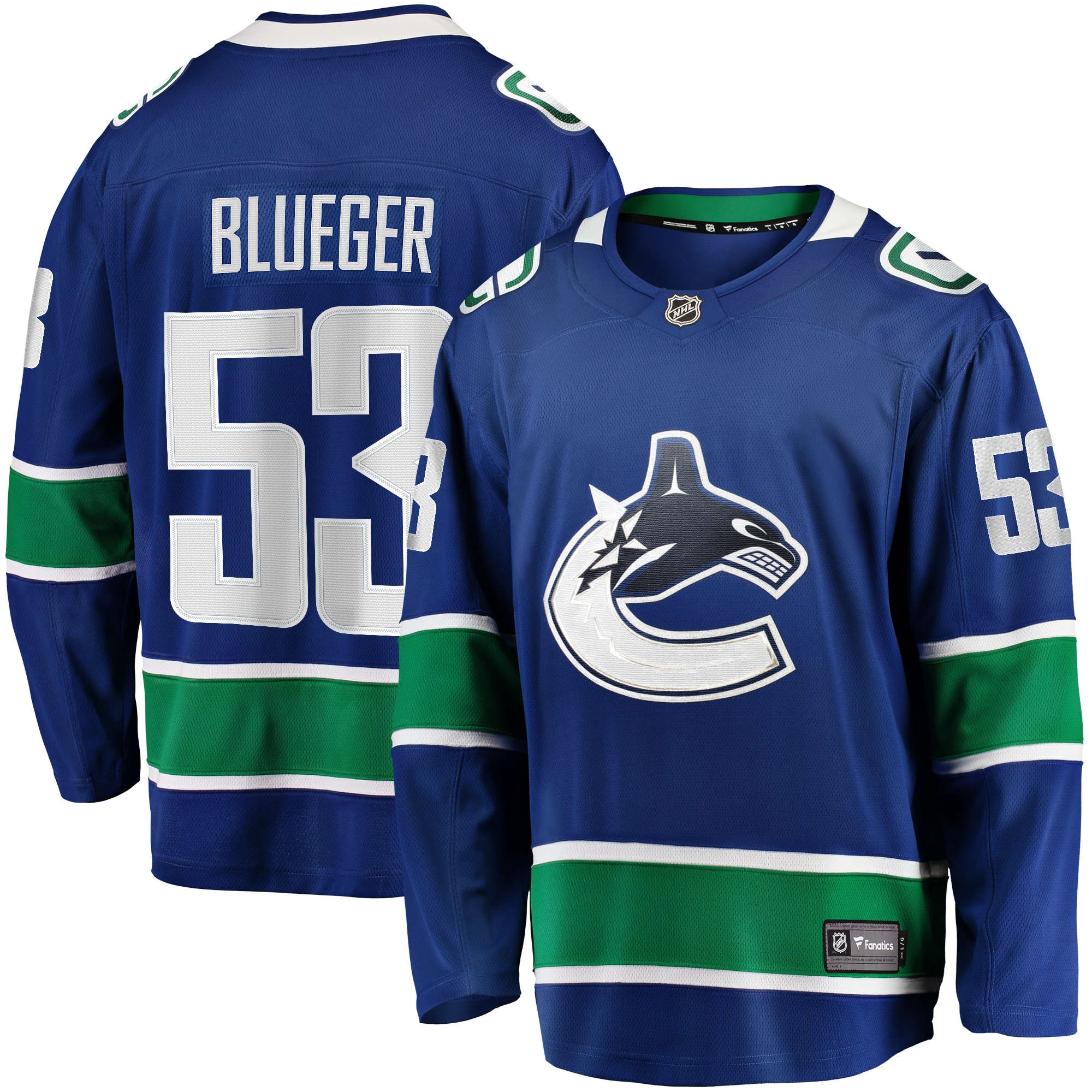 Teddy Blueger Vancouver Canucks Branded Home Breakaway Jersey – Blue