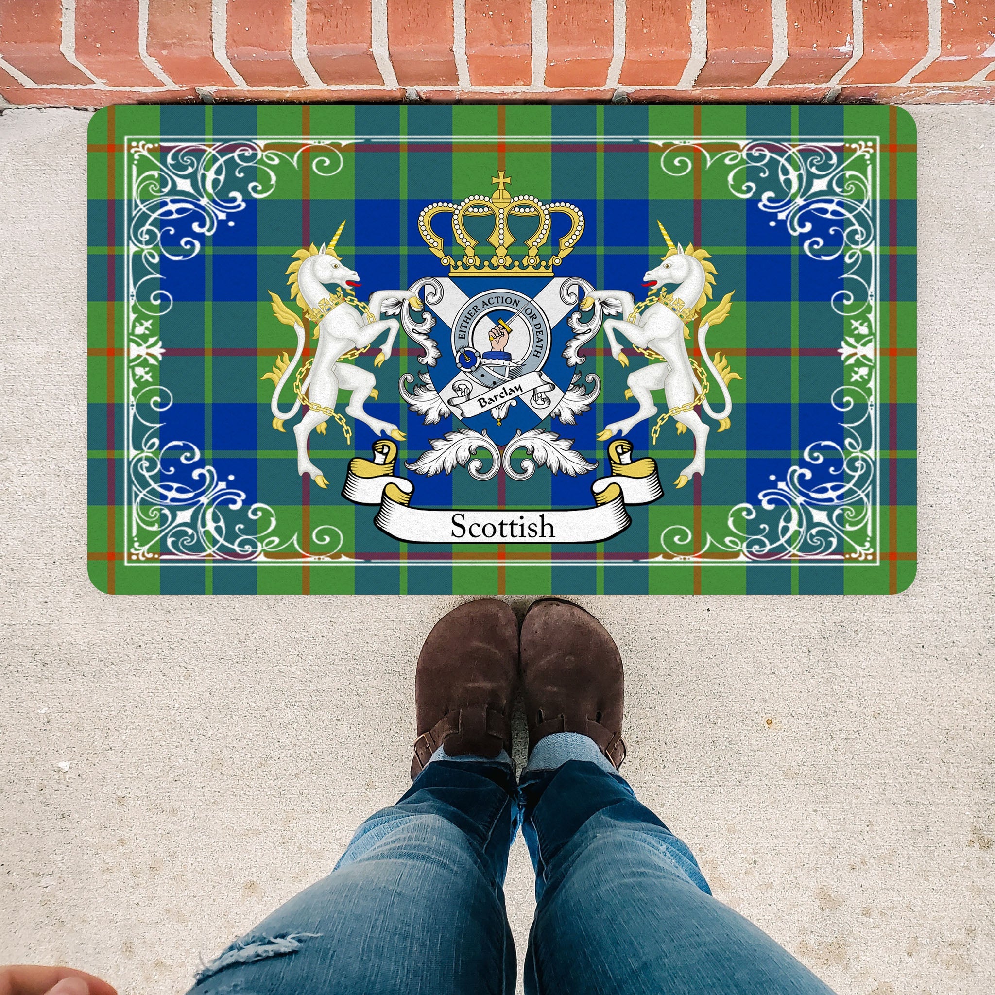 Scotstee Shop Tartan Door Mat Barclay Hunting Ancient Clan Badge Tartan Scottish Plaid Doormat, Christmas Door Mat