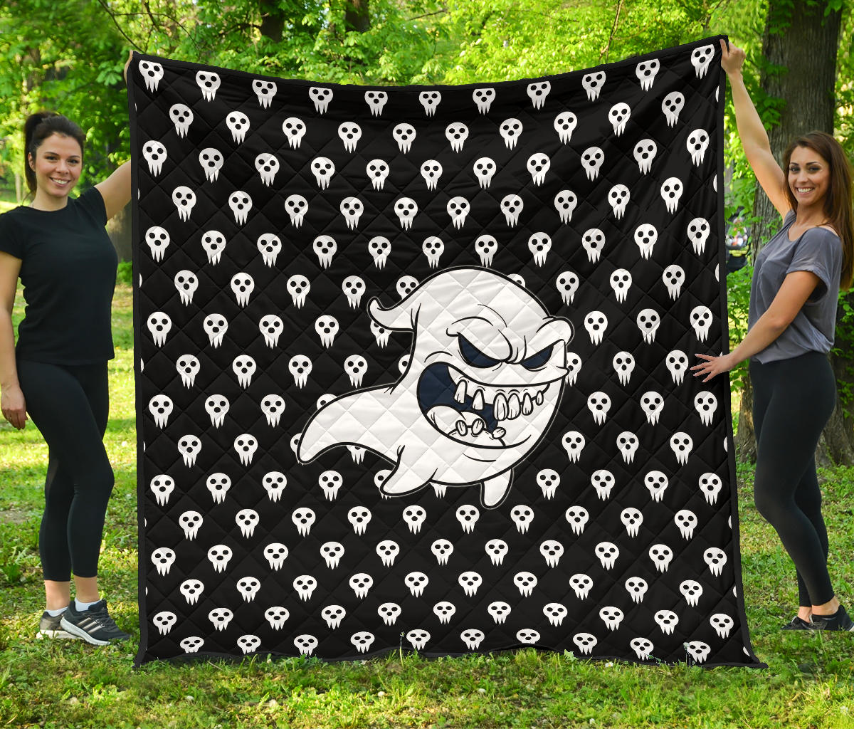 Halloween Premium Quilt | Cartoon Angry Ghost Shouting Cute Ghost Patterns Quilt Blanket