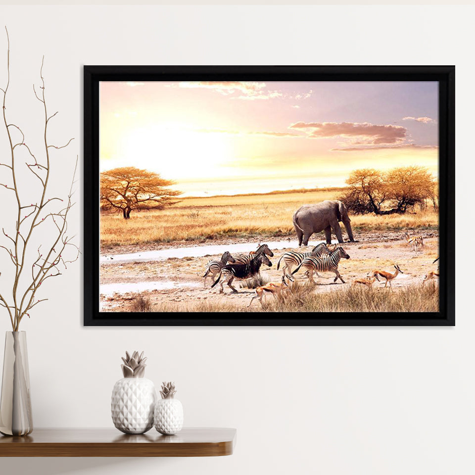 African Wild Animals Framed Canvas Print – Canvas Painting, Canvas Art, Wall Art, Wall Decor