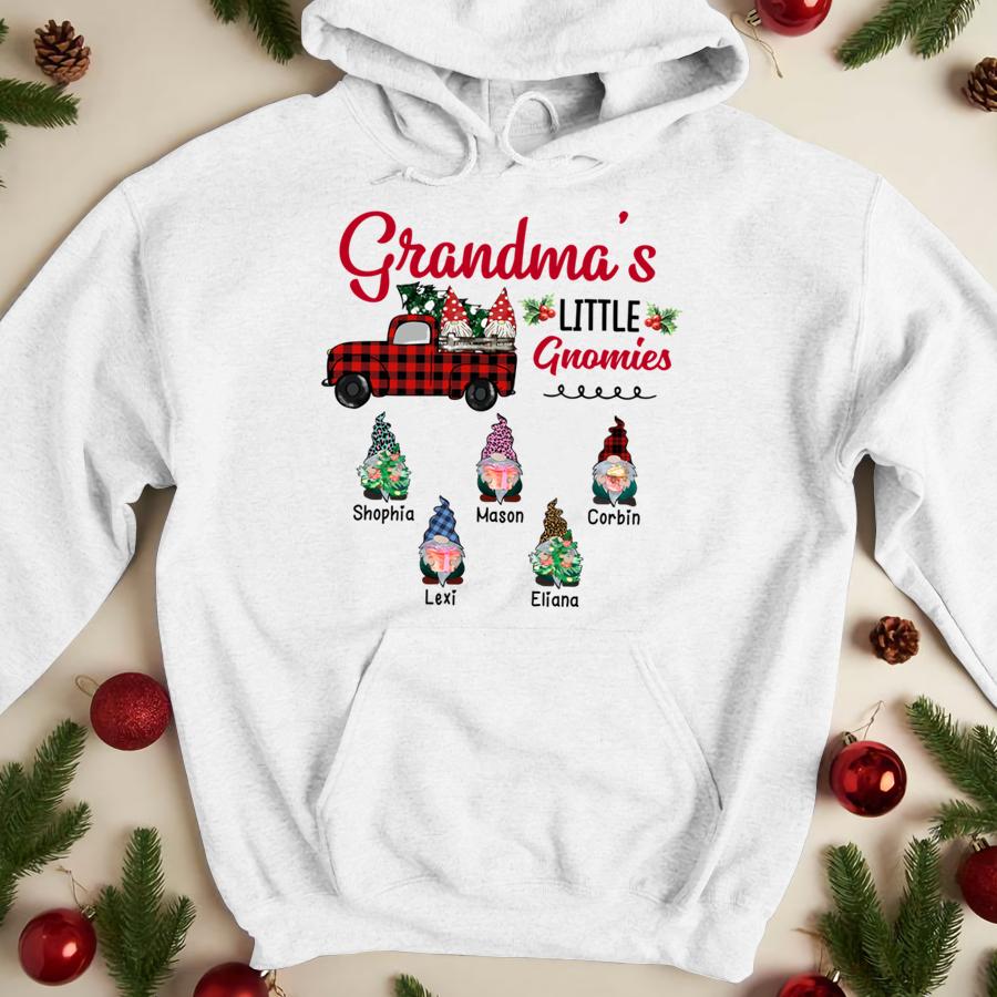 Lovelypod - Hoodie Shirt, Grandma'S Little Gnomies With Grandkis Christmas Shirt, Custom Grandma Gift Shirt