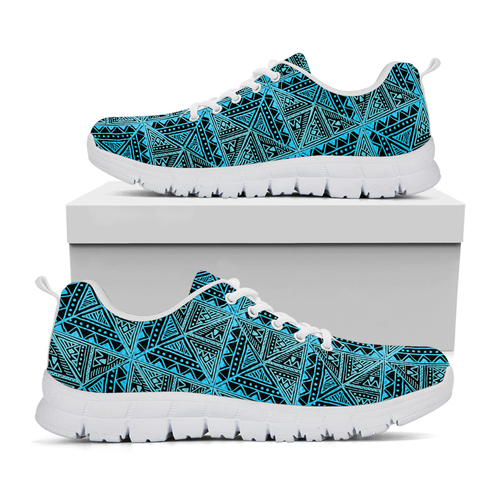 Turquoise African Ethnic Pattern Print White Sneakers