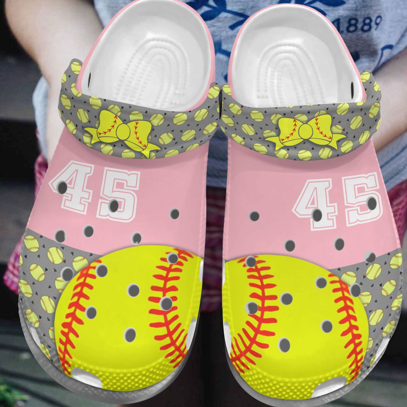 Softball Personalized Clog, Custom Name, Text, Color, Number Fashion Style For Women, Men, Kid, Print 3D Lovely Bow