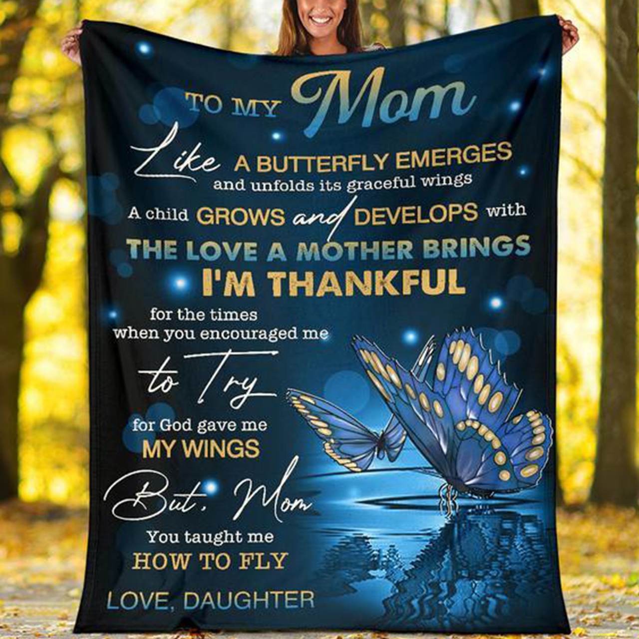 To My Mom Like A Butterfly Blanket Gift For Mom From Daughter Birthday Gift Home Decor Bedding Couch Sofa Soft And Comfy Cozy