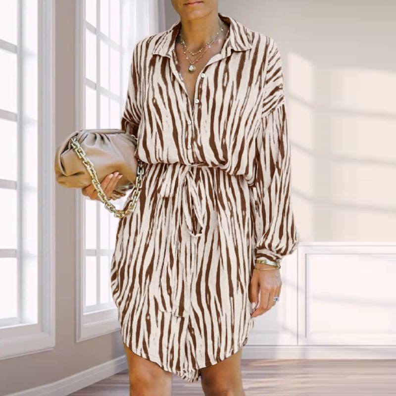 ZANZEA Women Elegant Dress Spring Long Sleeve Zebra Printed Dress Fashion Holiday Party Sundress Oversized Retro Vestidos Femme alx