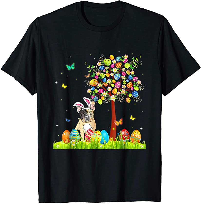 Cute Bunny French Bulldog Easter Eggs Tree Easter T-Shirt