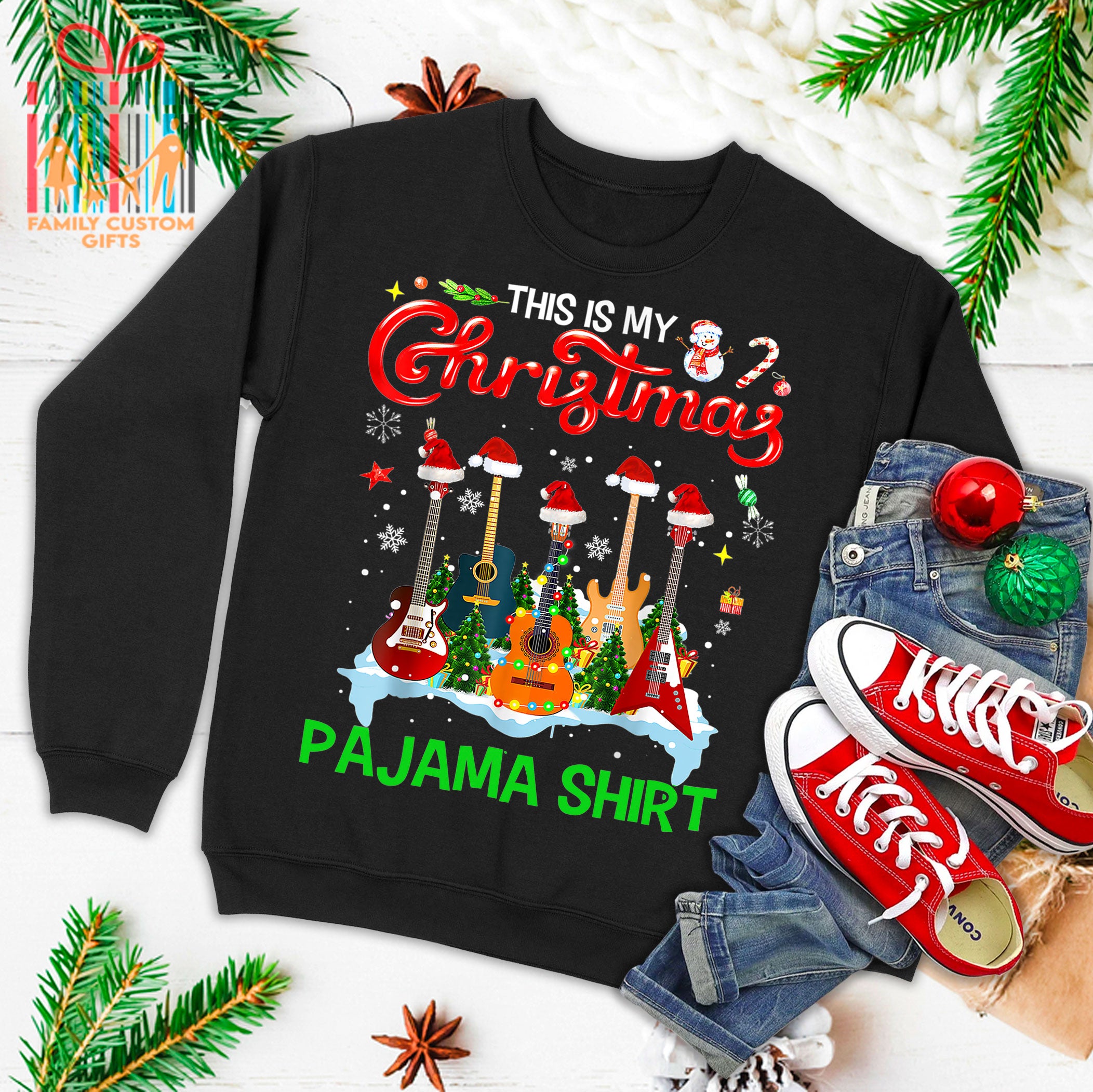 This Is My Christmas Pajama Shirt Guitar Christmas Music Ugly Christmas Sweater T-Shirt