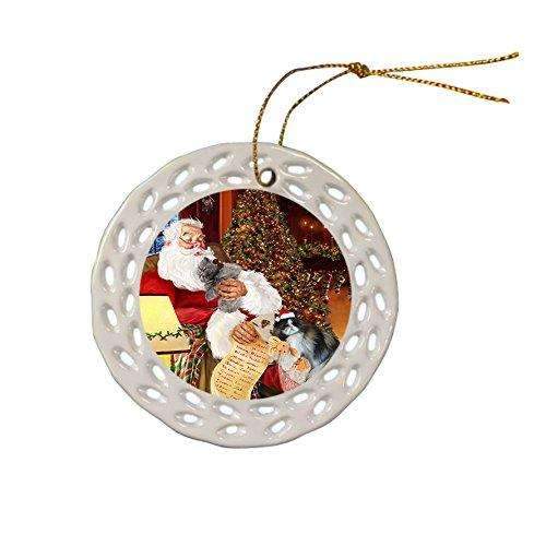 Persian Cats And Kittens Sleeping With Santa Ceramic Doily Ornament D099