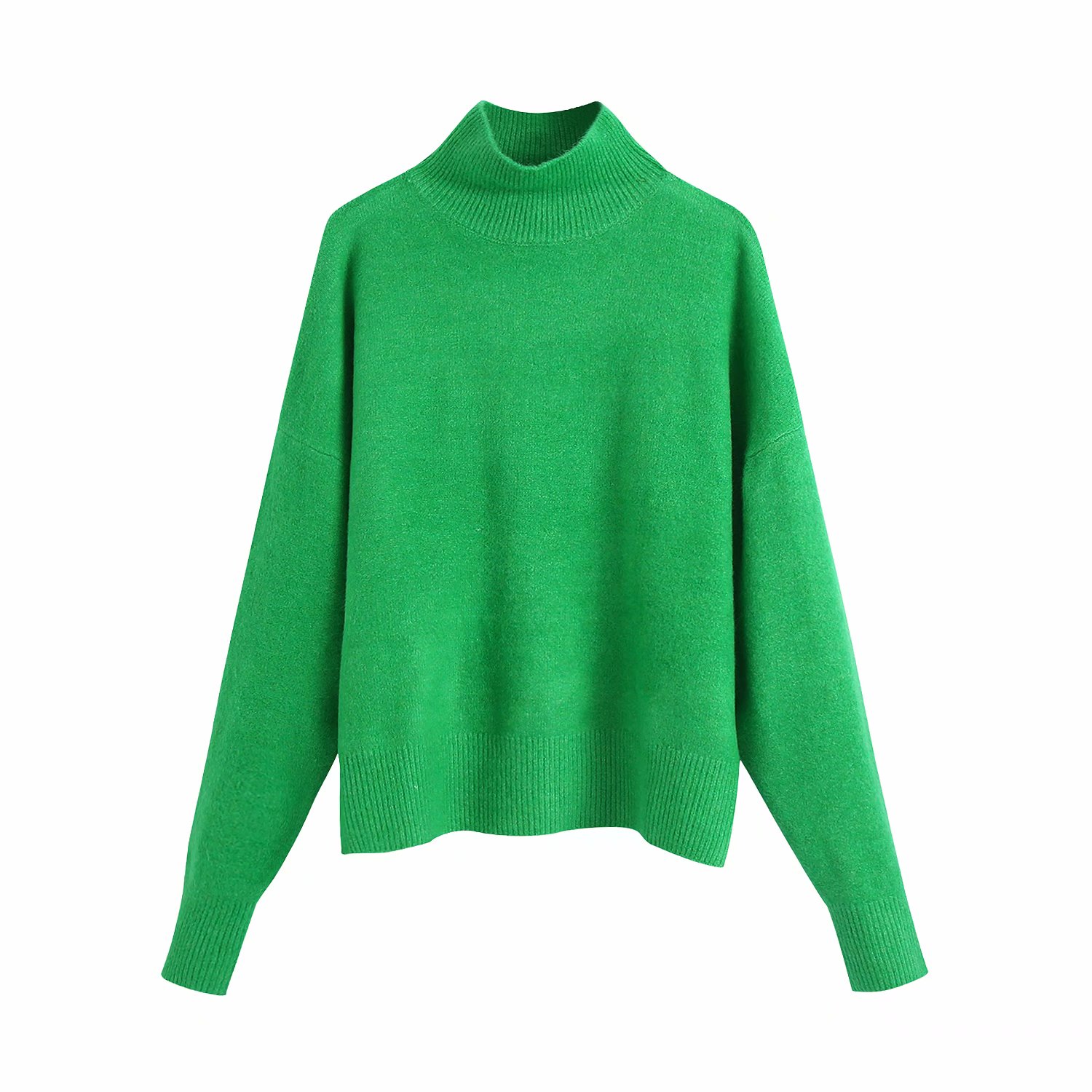 Zevity Women Simply Mock Neck Solid Green Color Casual Knitting Sweater Female Chic Basic Long Sleeve Pullovers Brand Tops SW900 alx