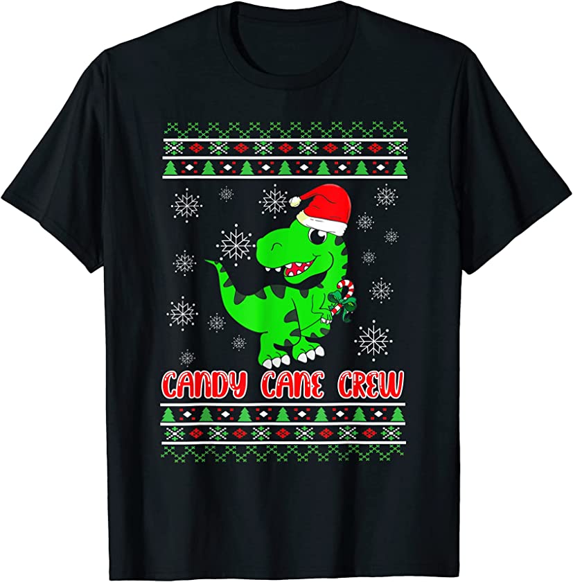 Dinosaur Ugly Christmas Sweater Candy Cane Crew Pajamas Kid T-Shirt