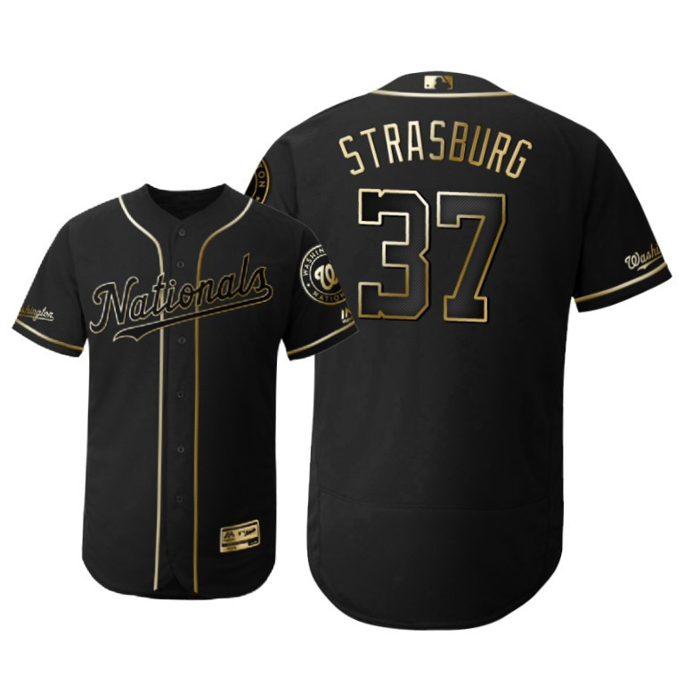 Washington Nationals #37 Stephen Strasburg MLB 2019 Golden Brandedition Black Jersey Gift For Nationals Fans