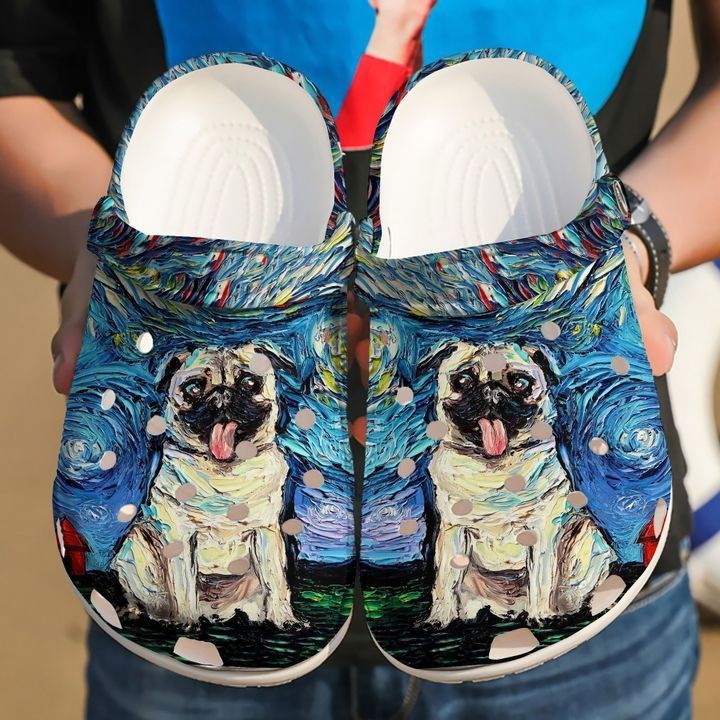 Pug Starry Night Sku 1883 Crocs Crocband Clog Comfortable For Mens Womens Classic Clog Water Shoes