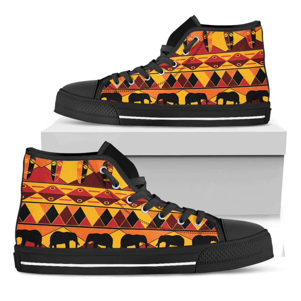 Sunset African Tribal Pattern Print Black High Top Shoes