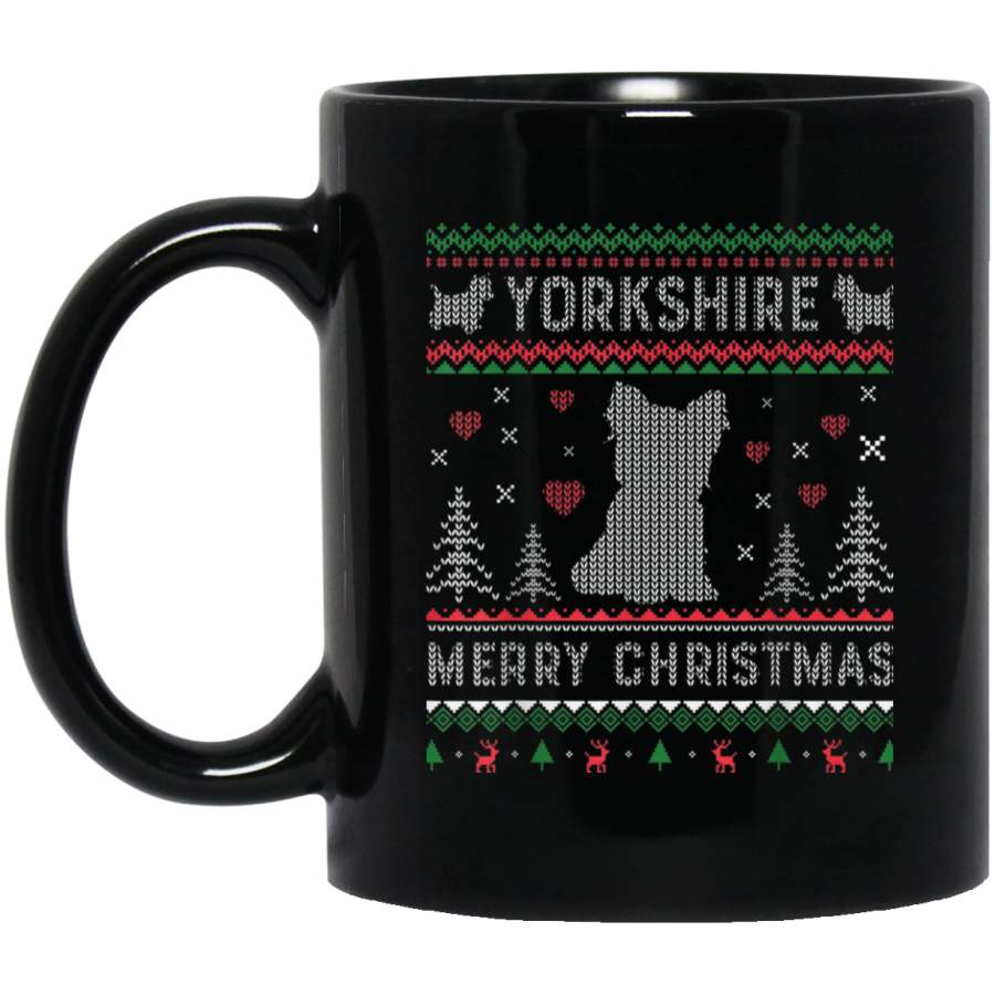 Yorkshire Terrier Funny Ugly Christmas Sweater Style  11 oz 15 oz Mug Black