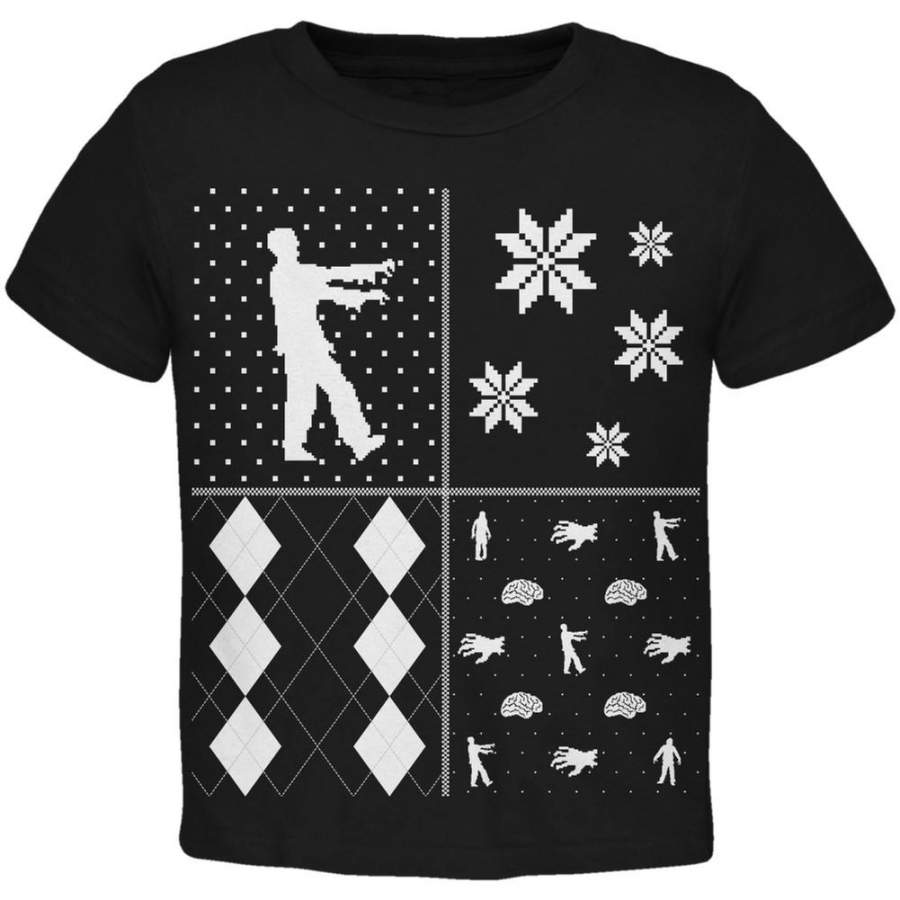 Zombies Festive Blocks Ugly Christmas Sweater Black Toddler T-Shirt