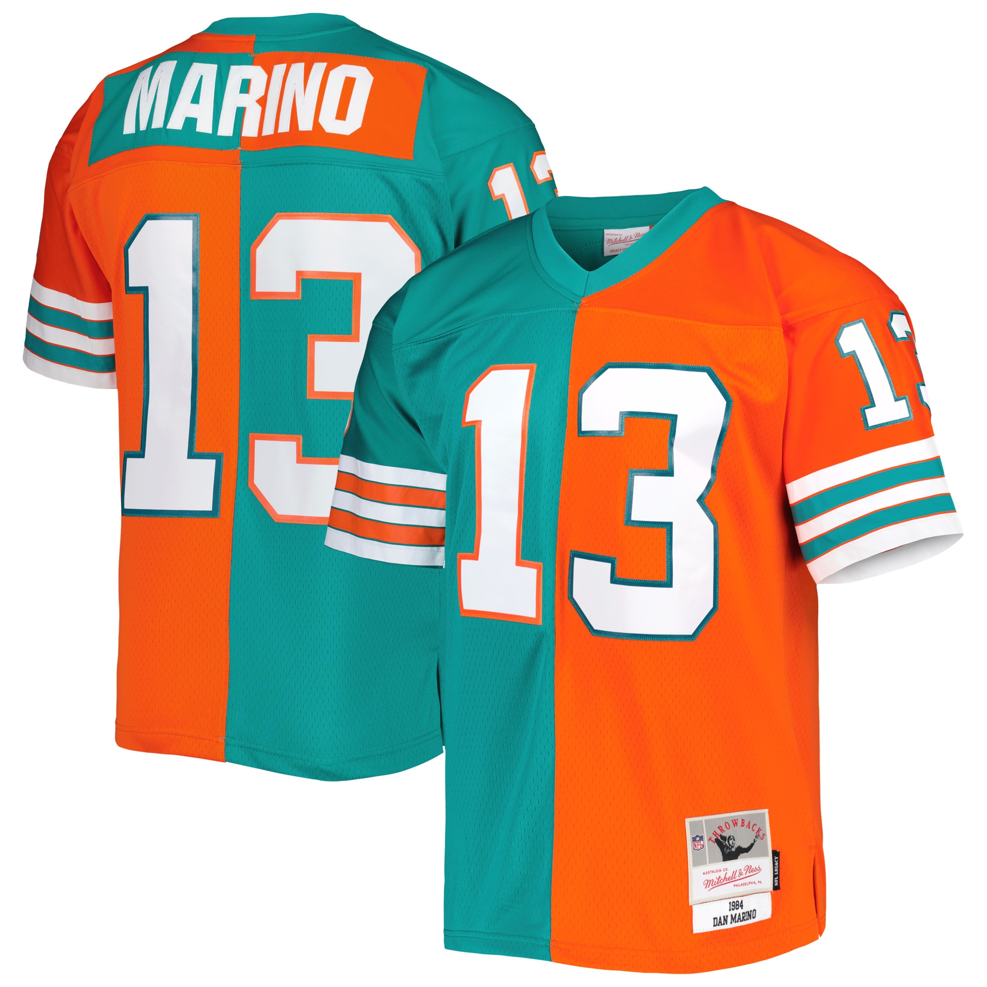 Dan Marino Miami Dolphins Mitchell & Ness 1984 Split Legacy Replica Jersey – Aqua/Orange