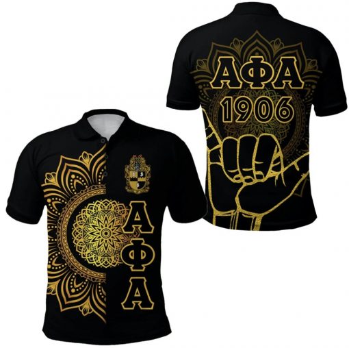 Alpha Phi Alpha 1906 Crest Hand Sign Mandala Background Polo Shirt