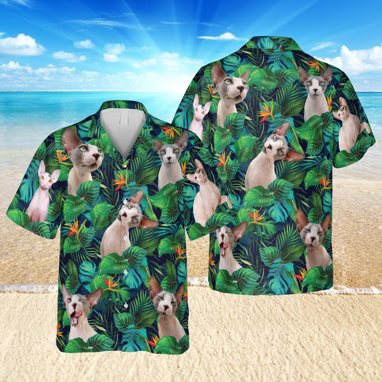 Funny Sphynx Cat Green Hawaii Cats Shirt Ha37678