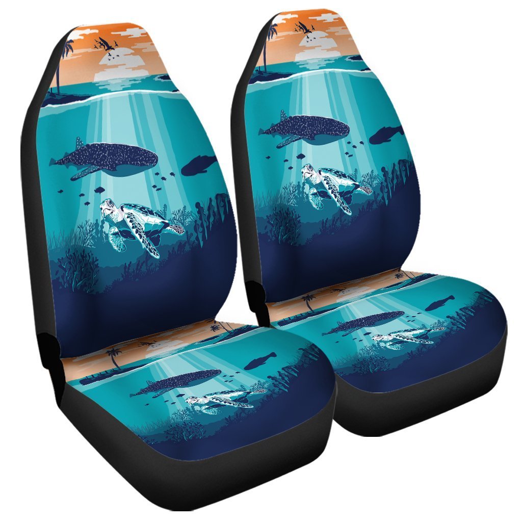 Hawaiian Whale And Turtle In Sunset Polynesian Car Seat Covers