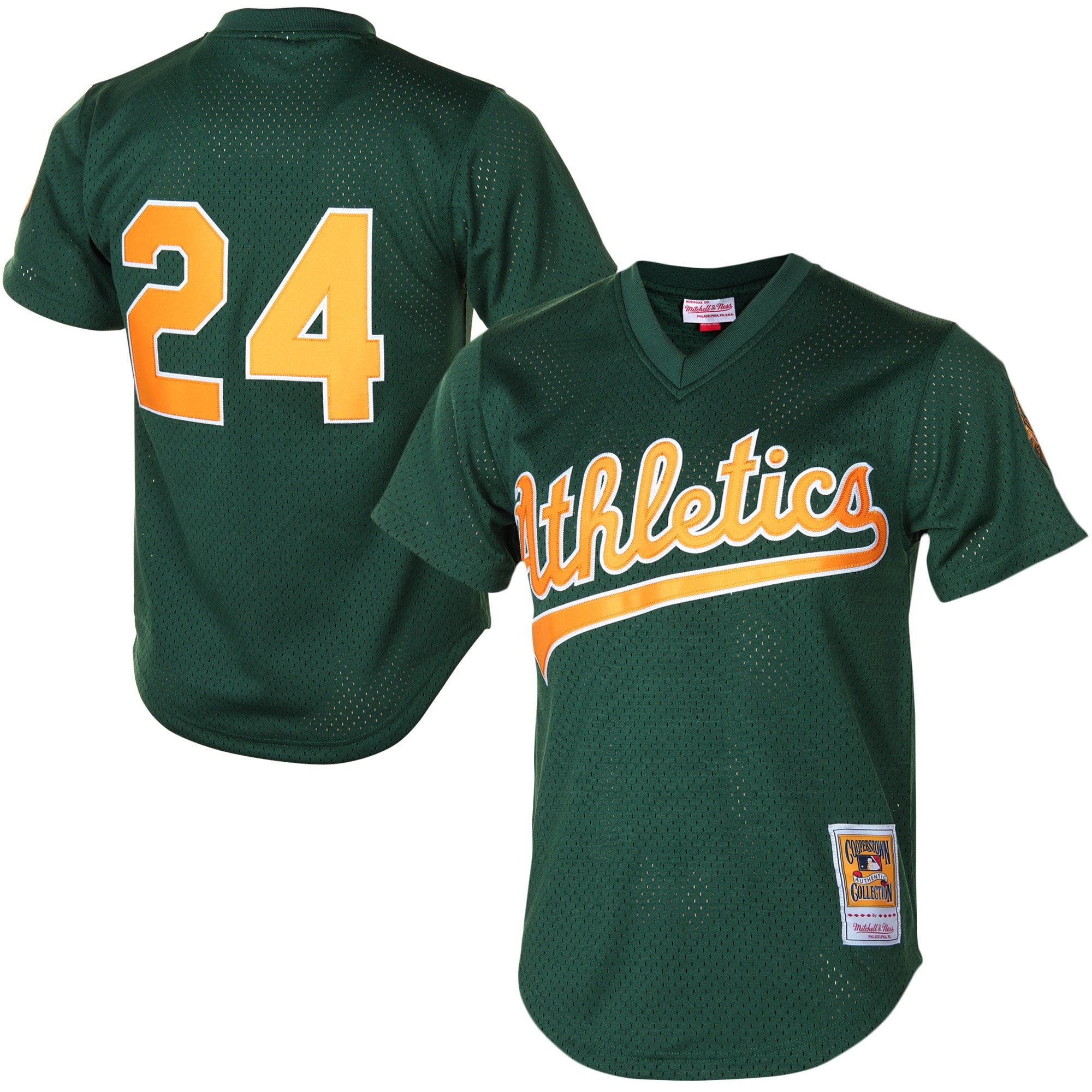 Men’s Oakland Athletics Rickey Henderson Mitchell & Ness Green 1998 Cooperstown Mesh Batting Practice Jersey