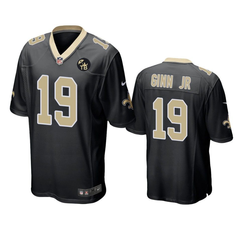 New Orleans Saints Ted Ginn Jr Game Black Tom Benson Memorial Patch Mens Jersey