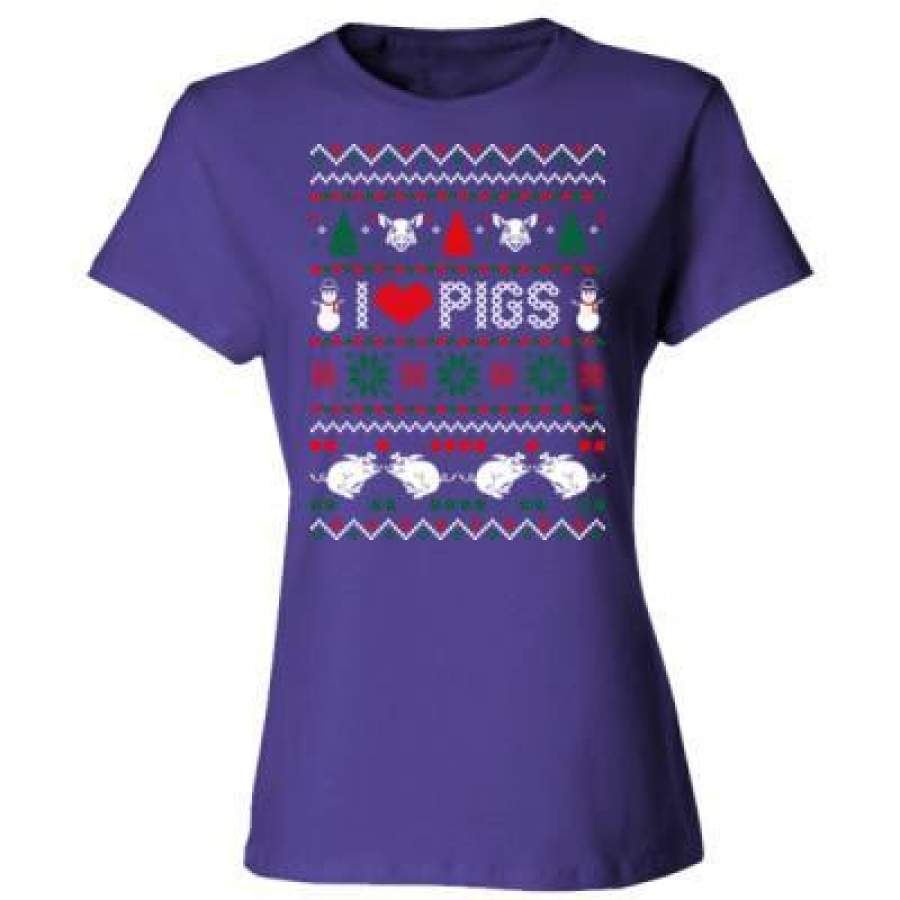 AGR I Love Pigs Ugly Christmas Sweater Xmas – Ladies’ Cotton T-Shirt