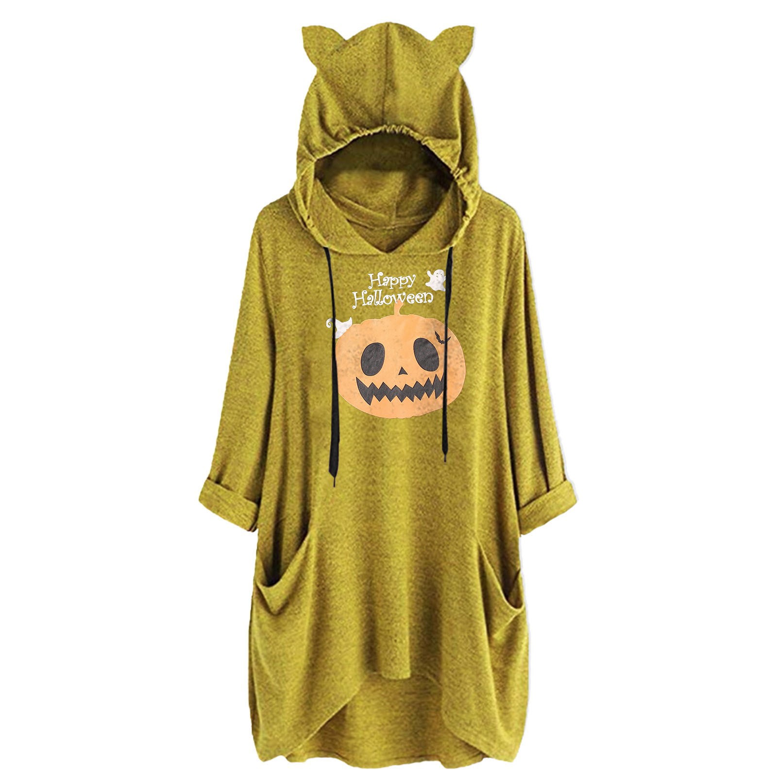 Women’s Ears Hat Casual Top Long Sleeve Halloween Cute Print Hooded Loose Two Pocket Sweatshirt Hoodie for Women Pullover alx