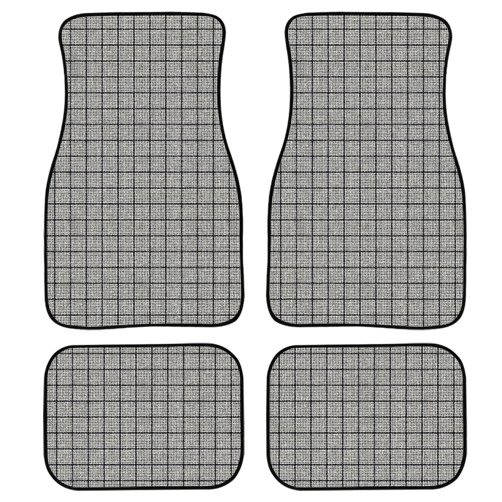 Grey Windowpane Pattern Print Front And Back Car Floor Mats, Front Car Mat