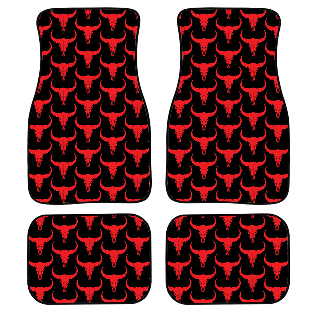 Red And Black Bull Skull Pattern Print Front And Back Car Floor Mats, Front Car Mat