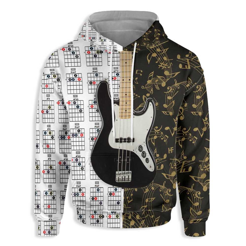 Bass Guitar Music All Over Print Hoodie, Bass Guitar Hoodie For Men And Women, Guitar Gift For Guitar Lover