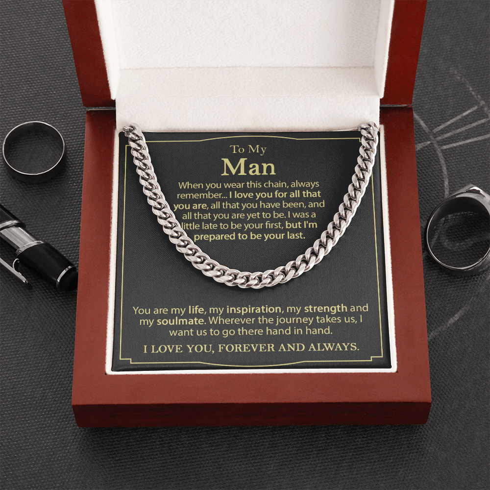 To My Man Necklace, Cuban Chain Necklace For Him, Romantic Birthday Gifts For Men