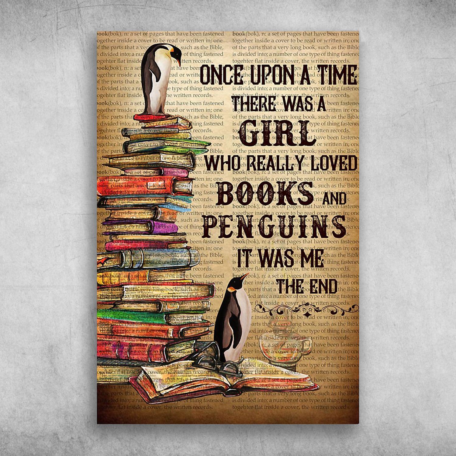 Cute Penguin Once Upon A Time There Was A Girl Who Really Loved Poster Print Wall Art Canvas Wall Decor