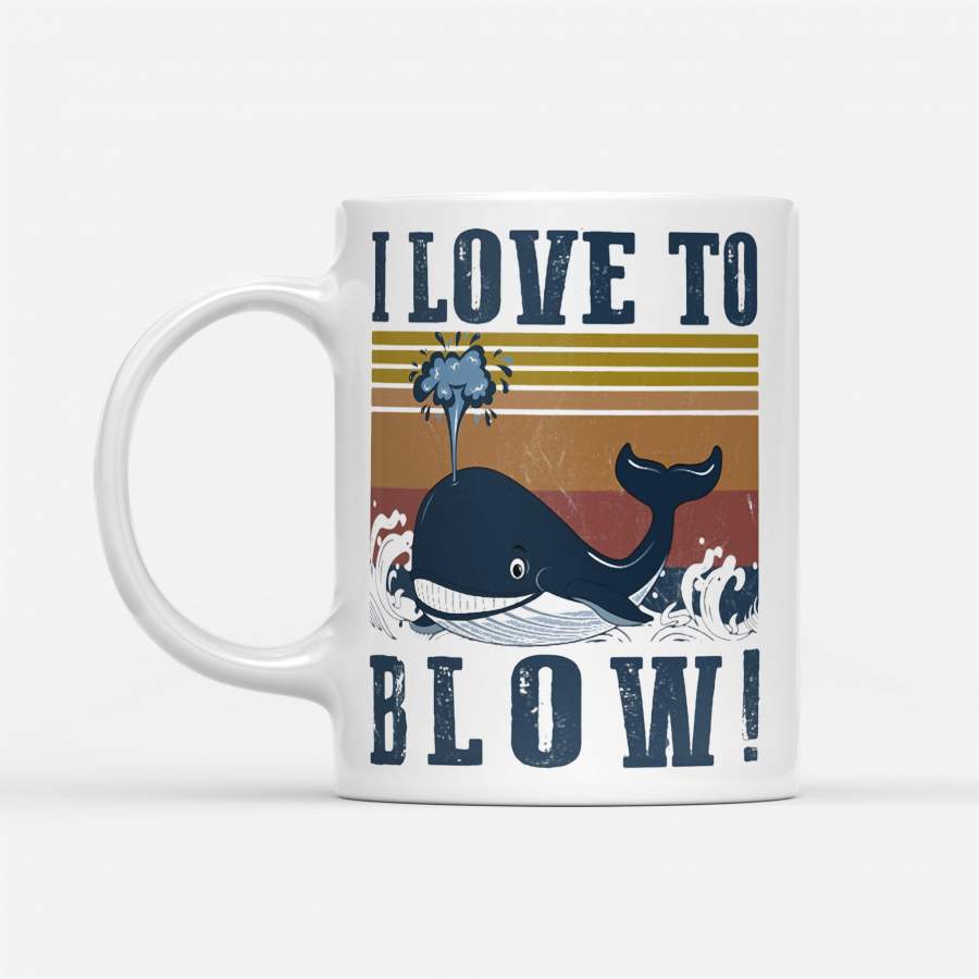 Blue Whale I Love To Blow Vintage – White Mug