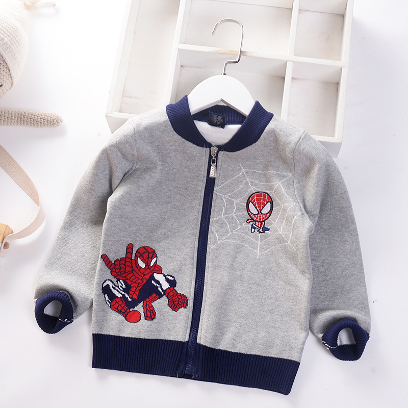 Autumn Kids Clothes Korean Casual Little Boys Knit Cardigan Sweater Spiderman Embroidery Spring Children Clothes Warm Outfits alx