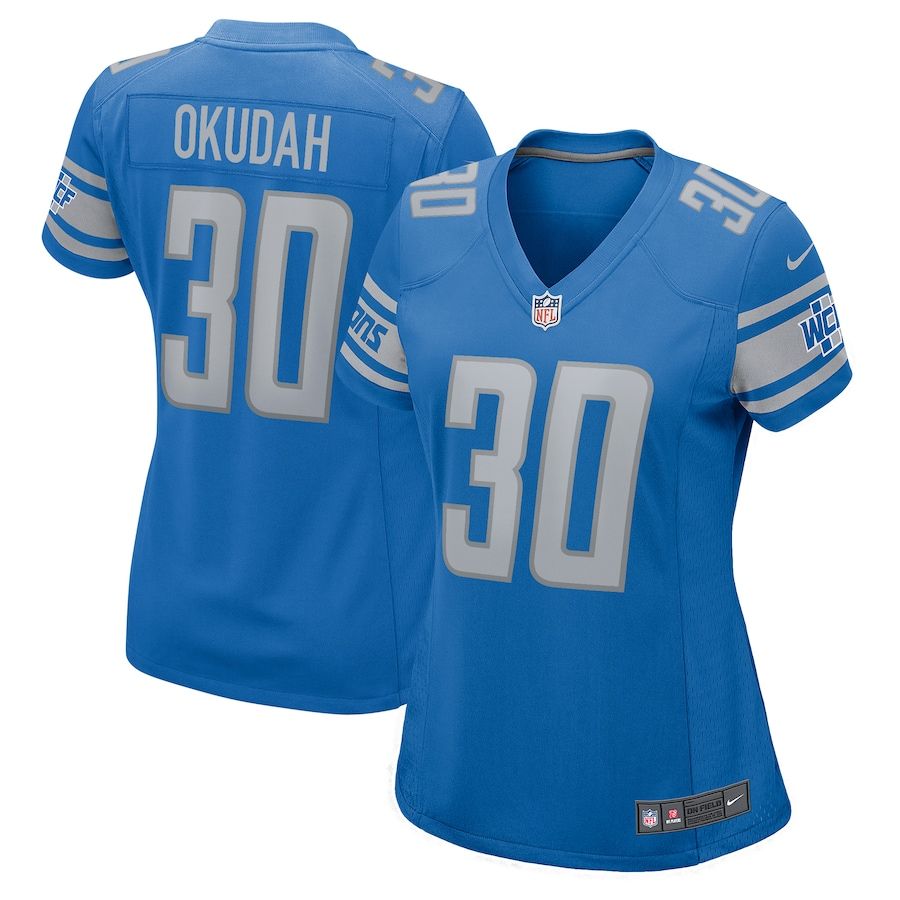 Woman Detroit Lions Jeff Okudah Blue 2020 NFL Draft First Round Pick Game Jersey Gifts For Fans